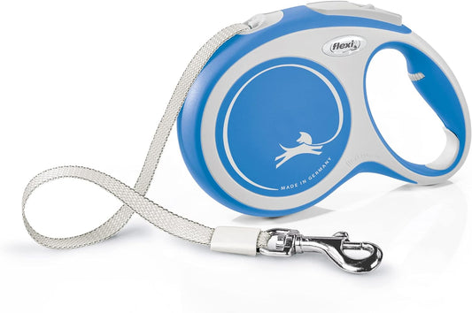 Flexi New Comfort Tape Grey & Blue Large 8m Retractable Dog Leash - Ideal for Dogs up to 50kgs/110lbs