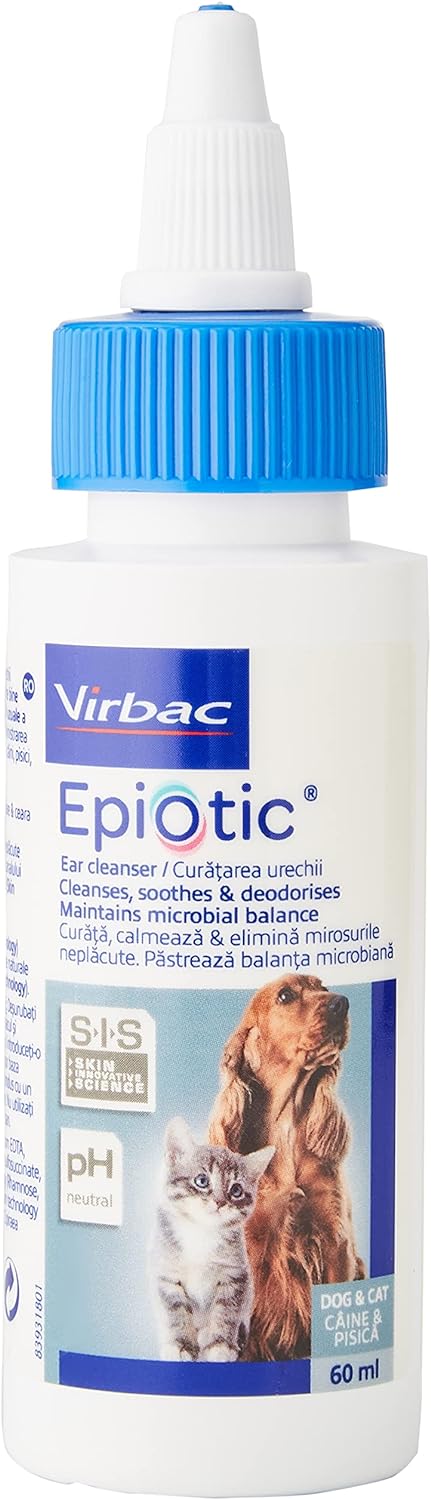 Virbac Epiotic Ear Cleaner- 60ml Antibacterial Solution for Dogs & Cats