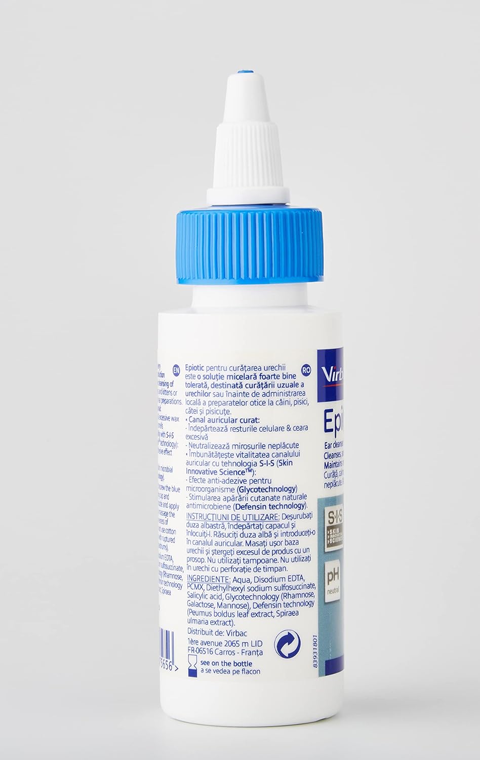 Virbac Epiotic Ear Cleaner- 60ml Antibacterial Solution for Dogs & Cats