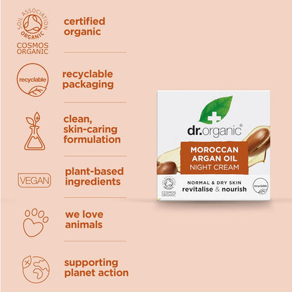 Dr Organic Moroccan Argan Night Cream Natural, Vegan, Cruelty-Free, 50ml