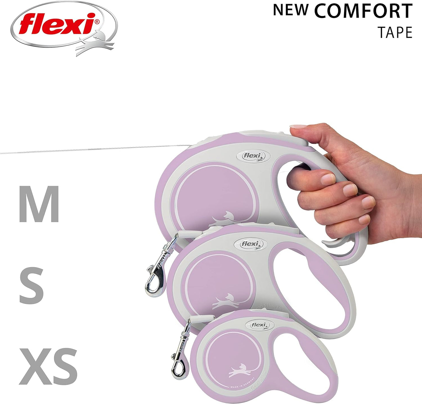 Flexi New Comfort Tape Grey & Rose Medium 5m Retractable Dog Leash/Lead for Dogs up to 25kgs/55lbs