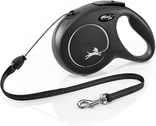 Flexi New Classic Cord Black Medium 8m Retractable Dog Leash/Lead for dogs up to 20kgs/44lbs