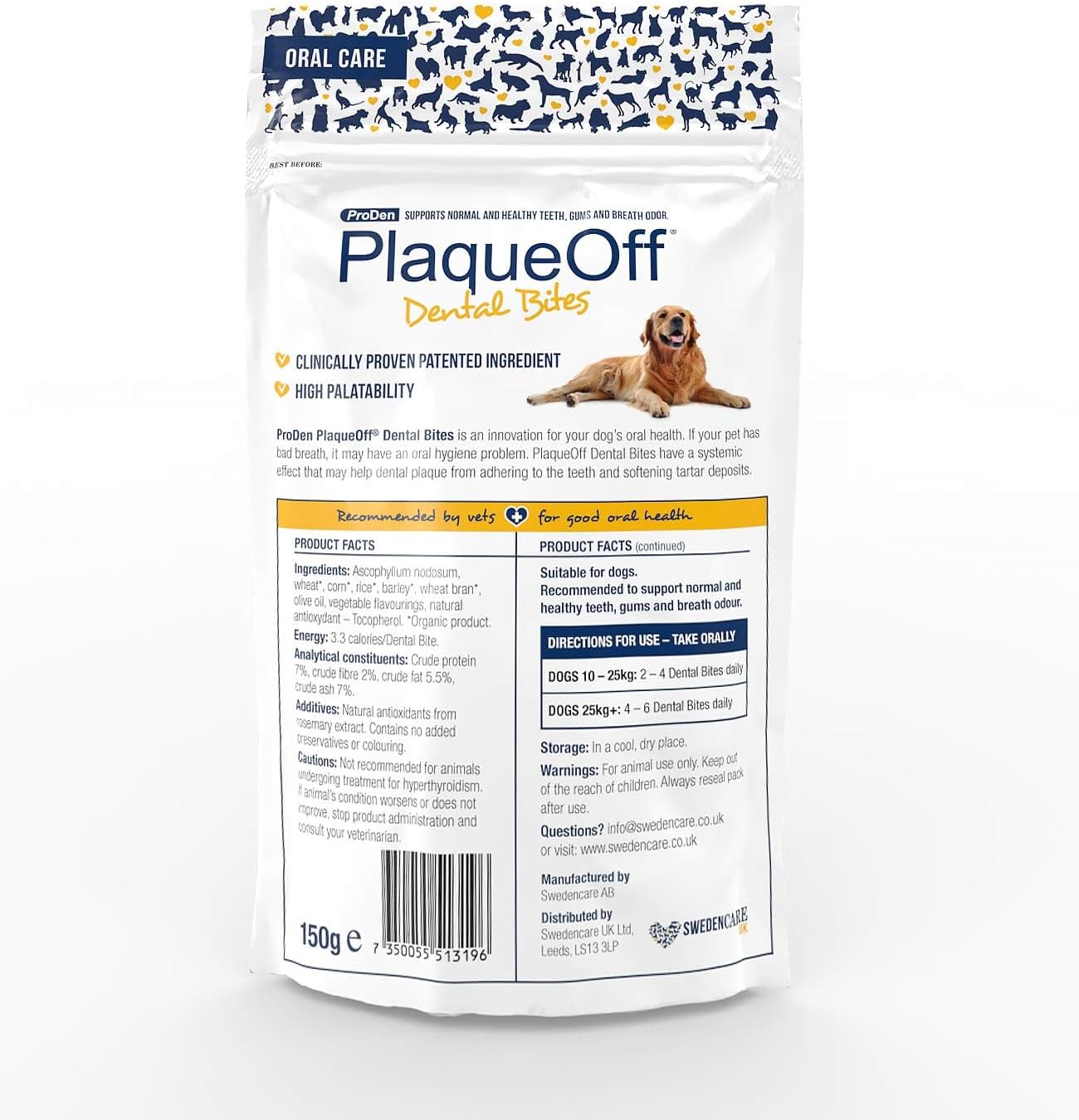 PlaqueOff Dental Bites For Dogs Over 10 kg Bad Breath, Plaque, Tartar, 150 g