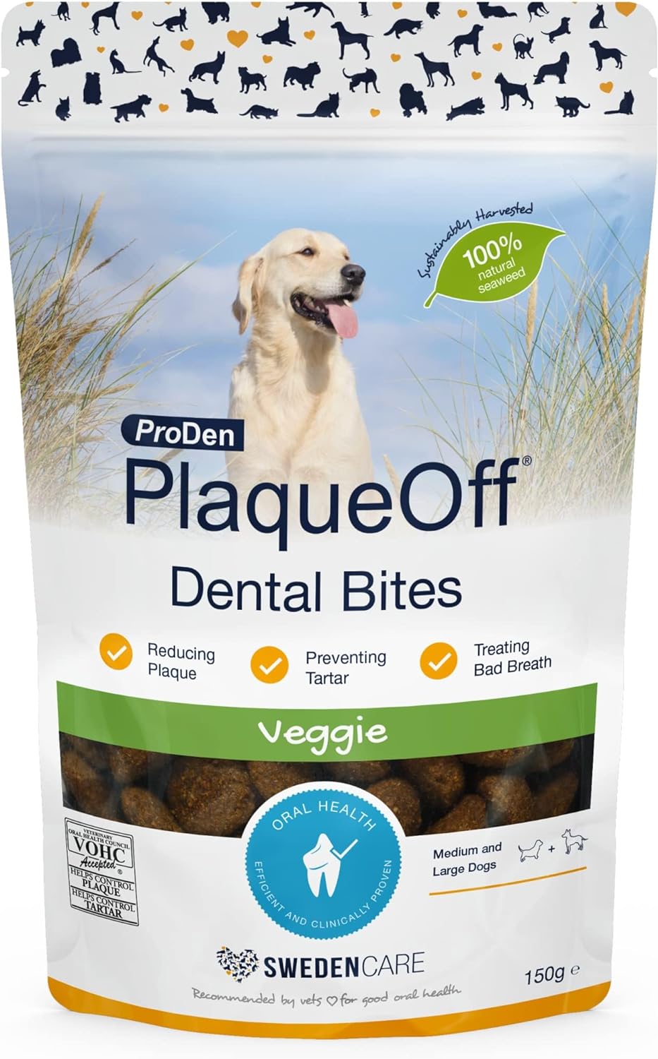 PlaqueOff Dental Bites For Dogs Over 10 kg Bad Breath, Plaque, Tartar, 150 g