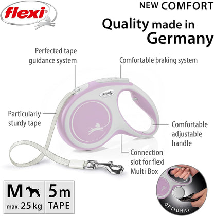 Flexi New Comfort Tape Grey & Rose Medium 5m Retractable Dog Leash/Lead for Dogs up to 25kgs/55lbs