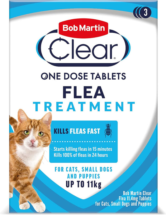 Bob Martin Clear Flea Tablets | For Cats, Small Dogs, Puppies (1kg up to 11 kg) | Kills 100% of Fleas in 24 Hours (3 Tablets)