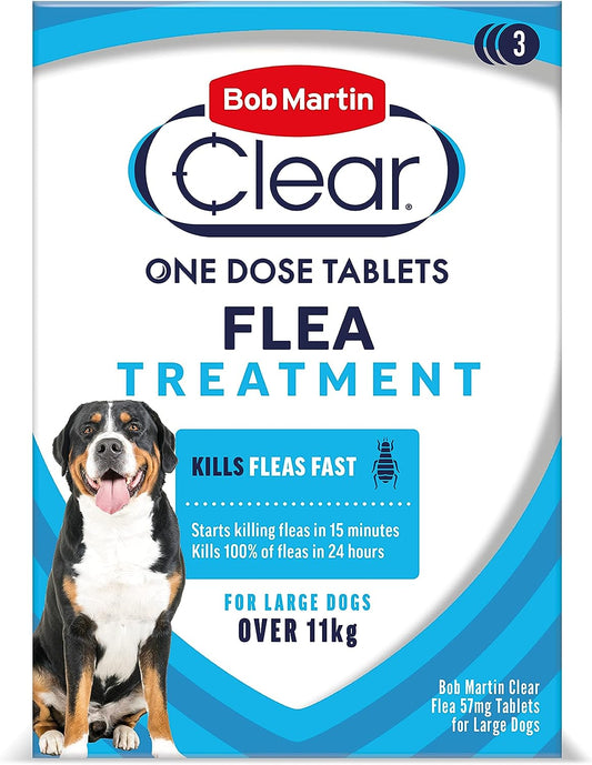 Bob Martin Clear Flea Tablets | For Dogs, (over 11 kg) | Kills 100% of Fleas in 24 Hours (3 Tablets)