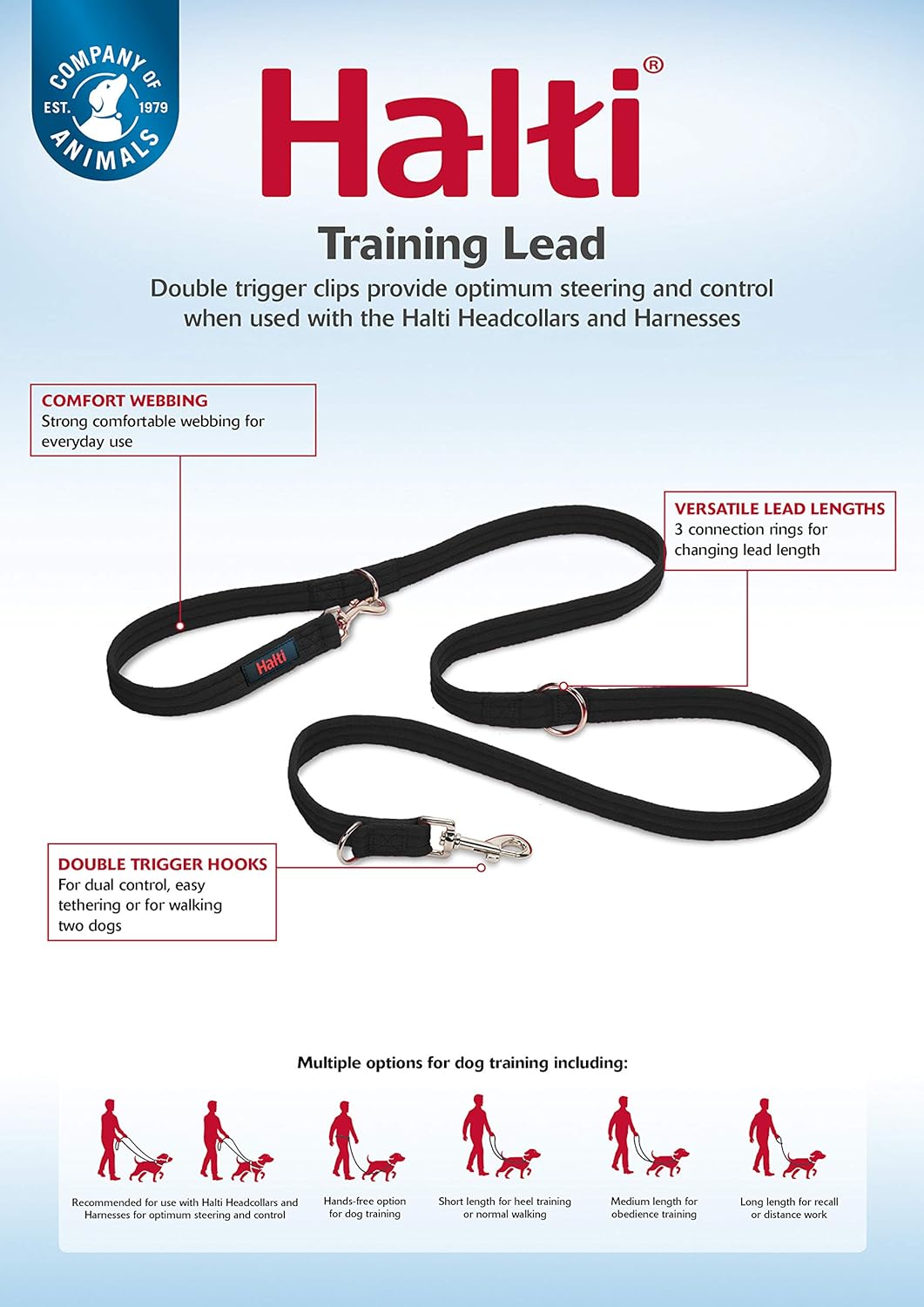 Halti Training Lead Size Small Black, 2m - Stop Pulling, Perfect for Puppy Walks