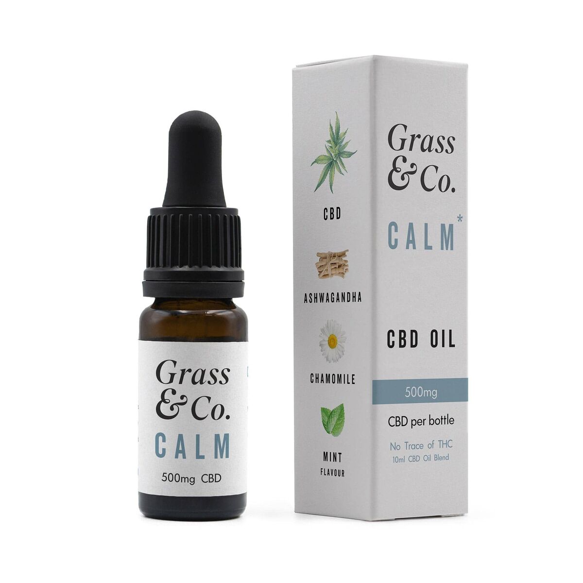 Grass & Co. CALM CBD Consumable Oil 500mg with Ashwagandha, Chamomile & Mint 10ml