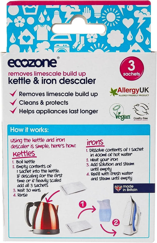 Ecozone Kettle & Iron Descaler 3 Treatments for limescale-free appliances