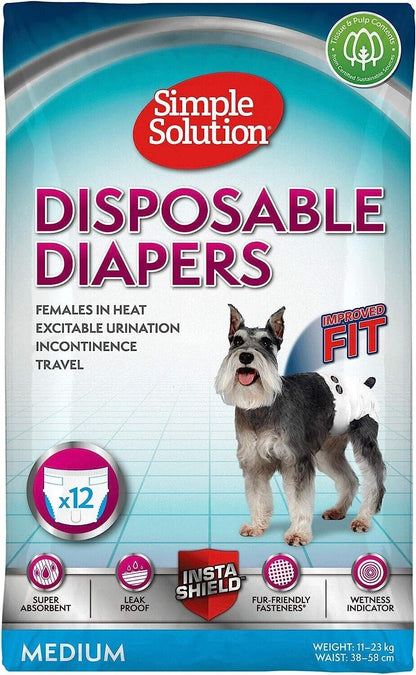 Simple Solution Disposable Dog Diapers: Medium, 12 Count, White