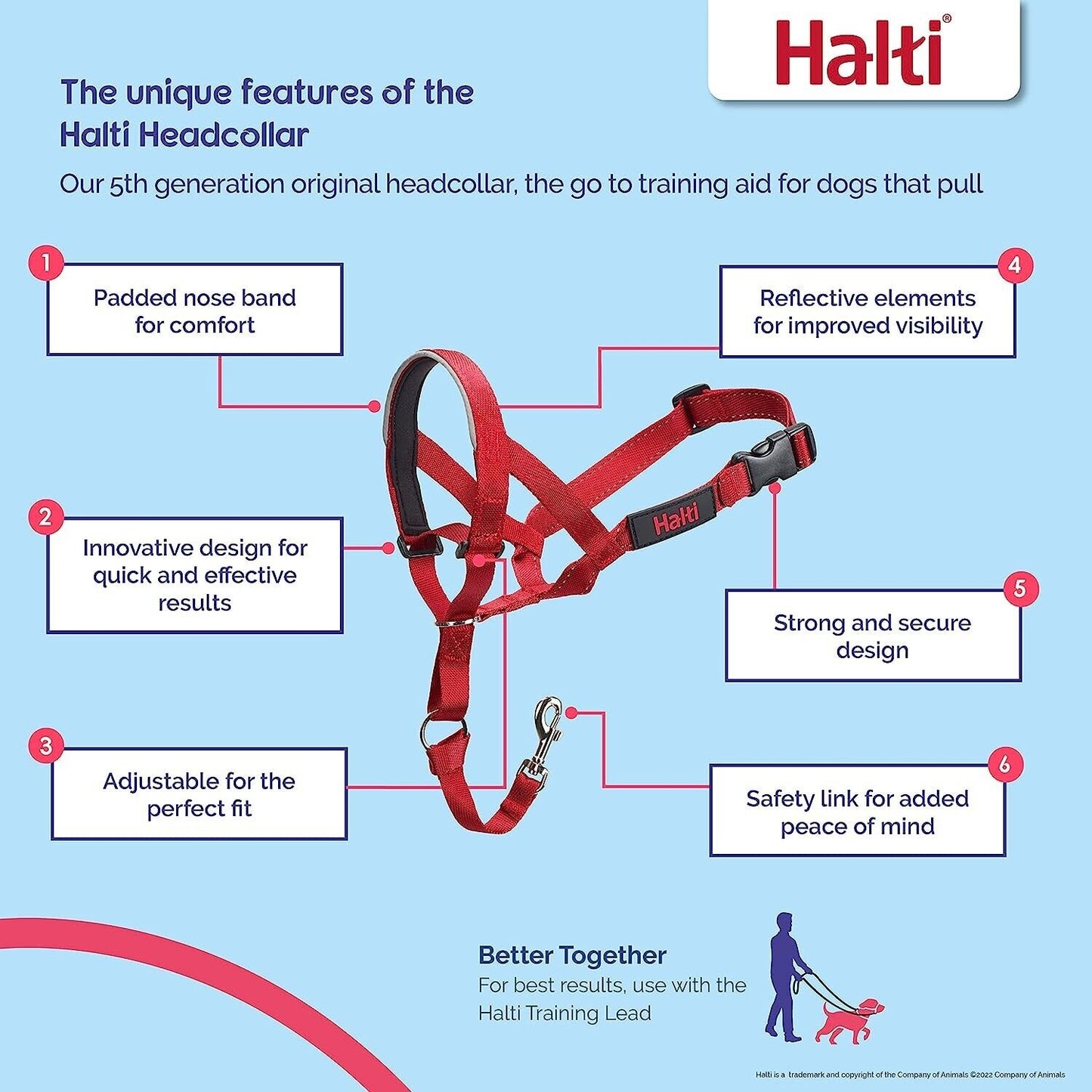 Halti Headcollar - Size 3 - Red | Adjustable, Padded and Effective No-Pull Training Tool for Dogs