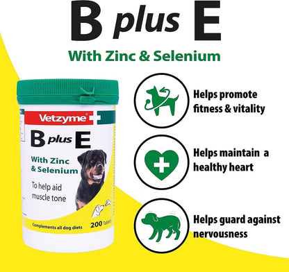 Vetzyme B Plus E Tablets: Dogs, 200 Tabs - Muscle Tone Support