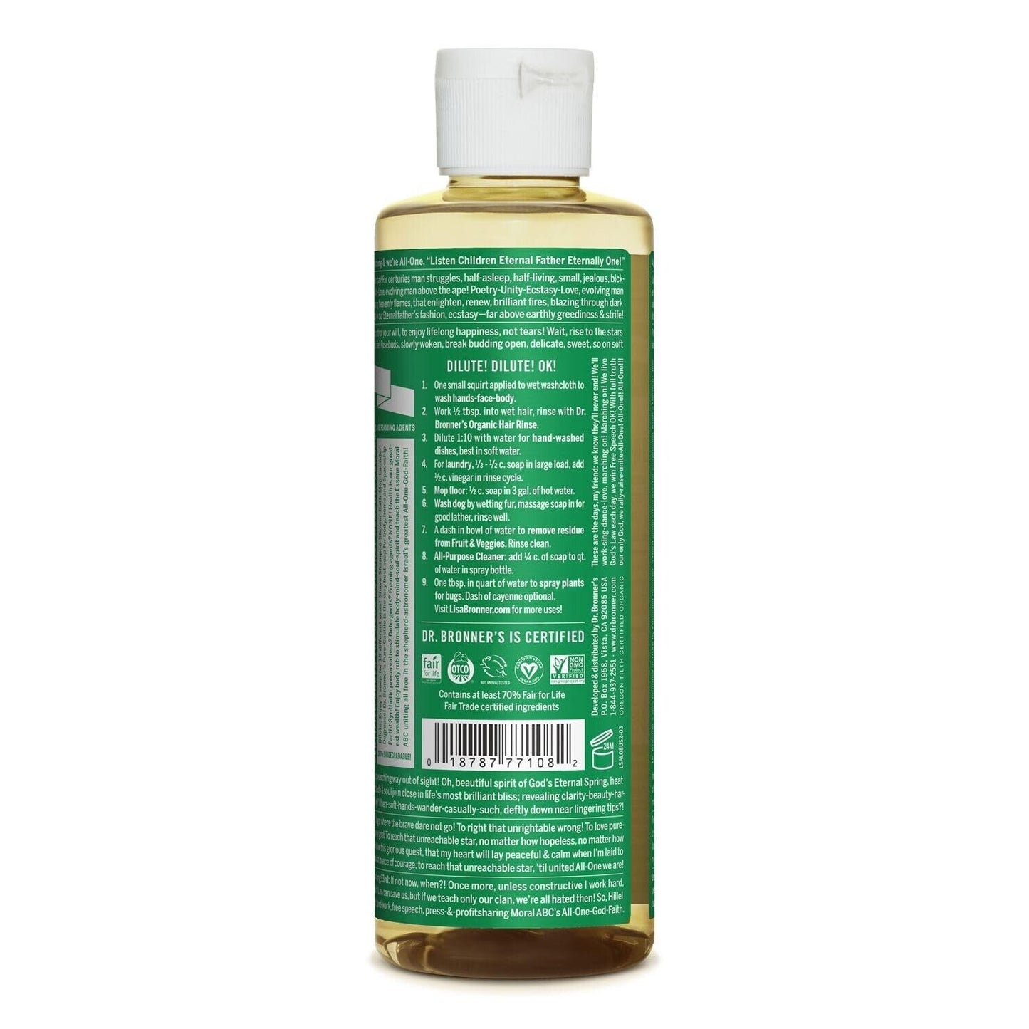 Dr. Bronner’s Pure-Castile Liquid Soap Almond, 8 oz: Organic 18-in-1 Uses, Vegan