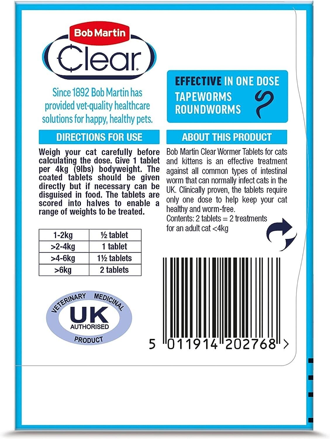 Bob Martin Clear Wormer Tablets for Cats and Kittens