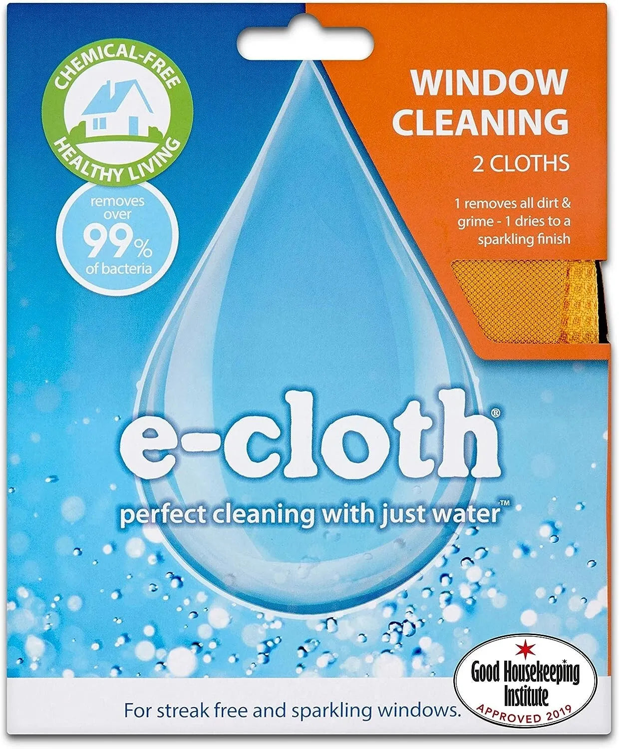 E-Cloth Glass Window Pack 2 Microfibre Cloths for Chemical-Free Cleaning