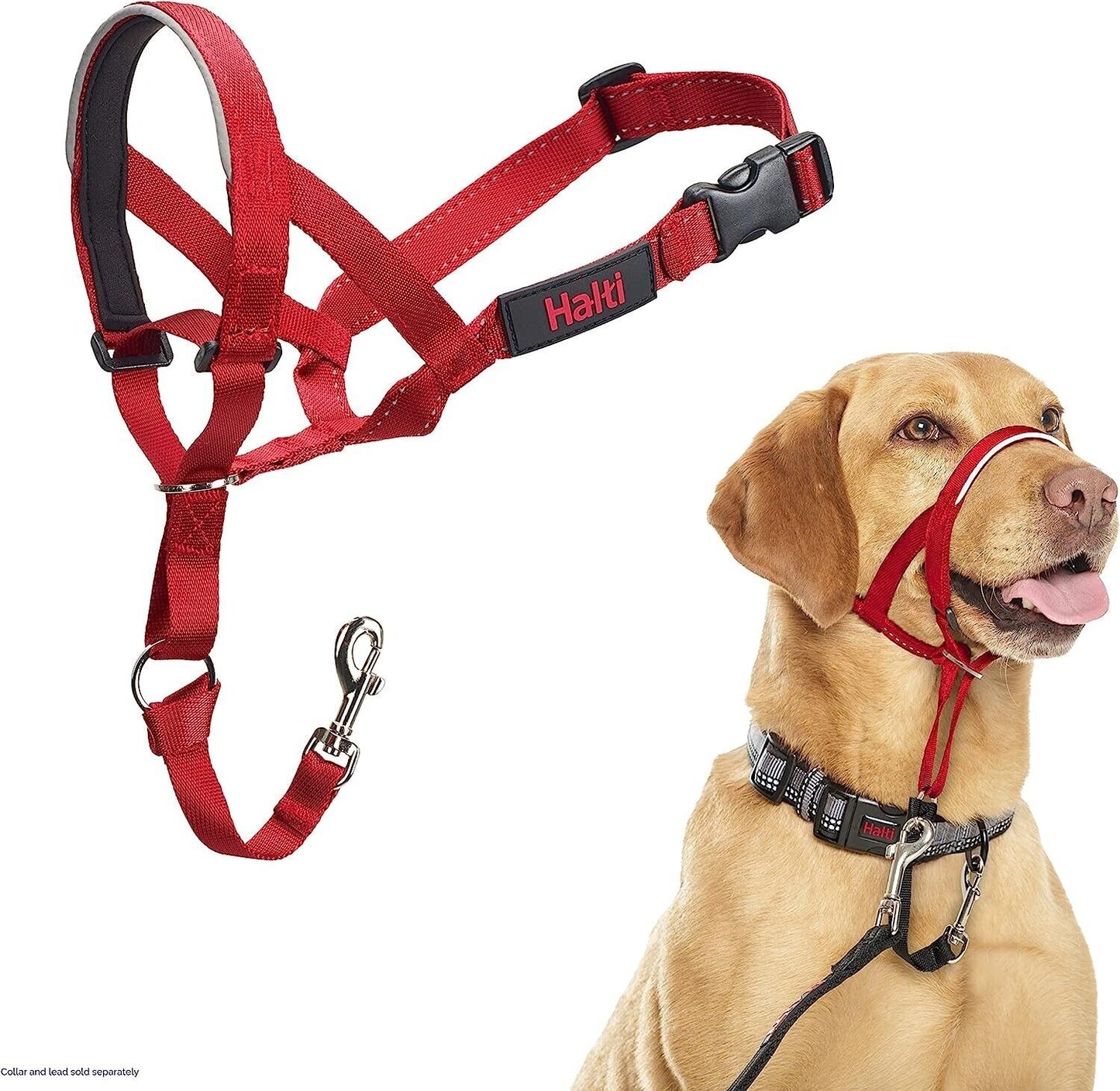 Halti Headcollar - Size 3 - Red | Adjustable, Padded and Effective No-Pull Training Tool for Dogs