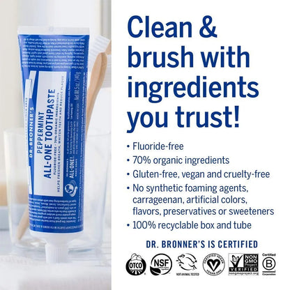 Dr. Bronner's Peppermint Toothpaste Freshen Your Smile