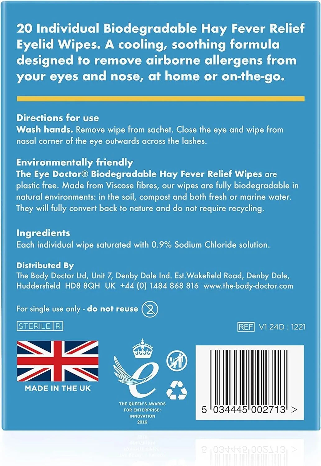 The Eye Doctor Hay Fever Relief Eyelid Wipes 20 Singles