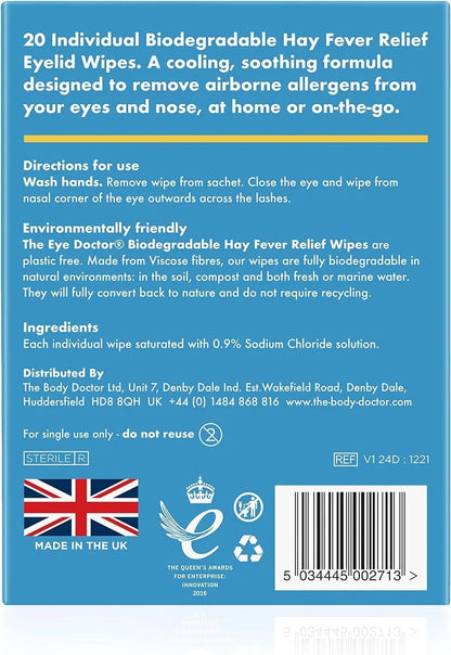 The Eye Doctor Hay Fever Relief Eyelid Wipes 20 Singles