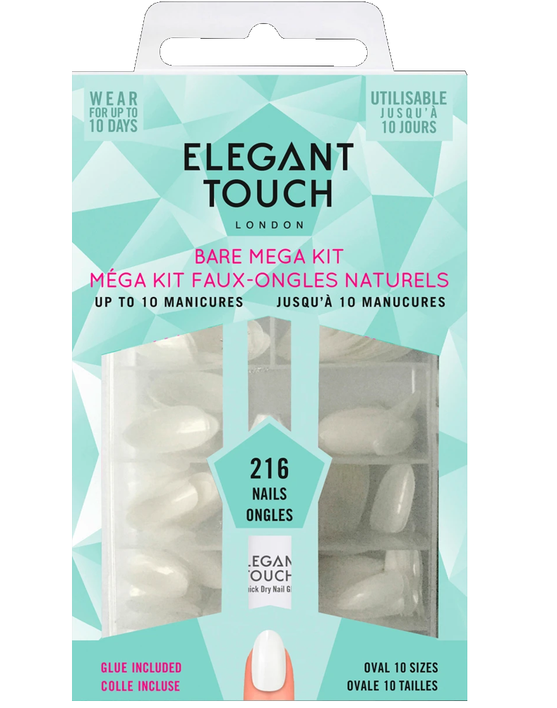 Elegant Touch Mega Kit: 218 Oval Bare Nails for DIY Nail Care