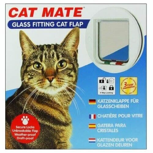 Cat Mate 4-Way Locking Cat Flap: Ideal for Glass Doors - White